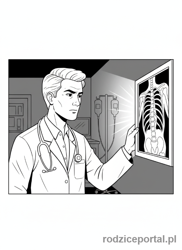 Kolorowanka Lekarz - Lekarz ogląda rentgen