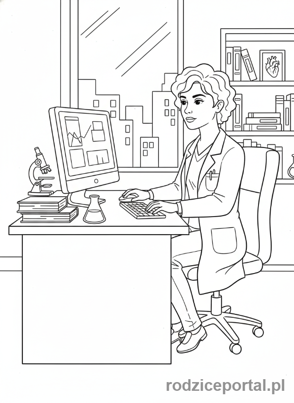 Kolorowanka Lekarz - Lekarz przy komputerze