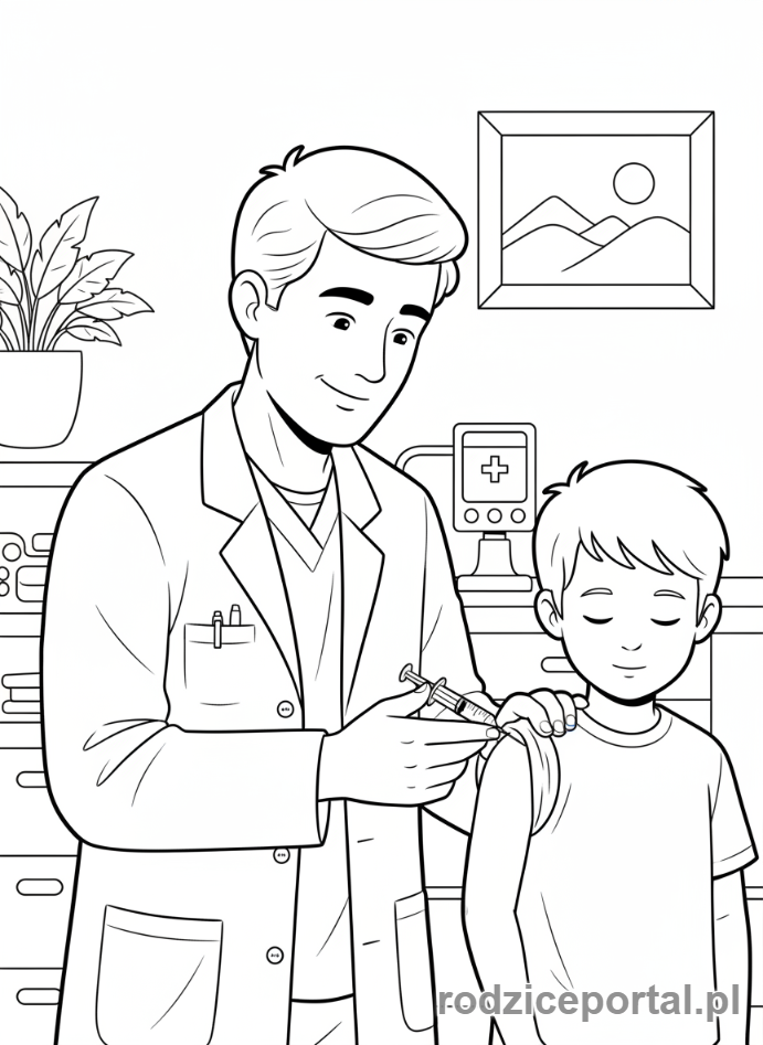 Kolorowanka Lekarz - Lekarz robi zastrzyk