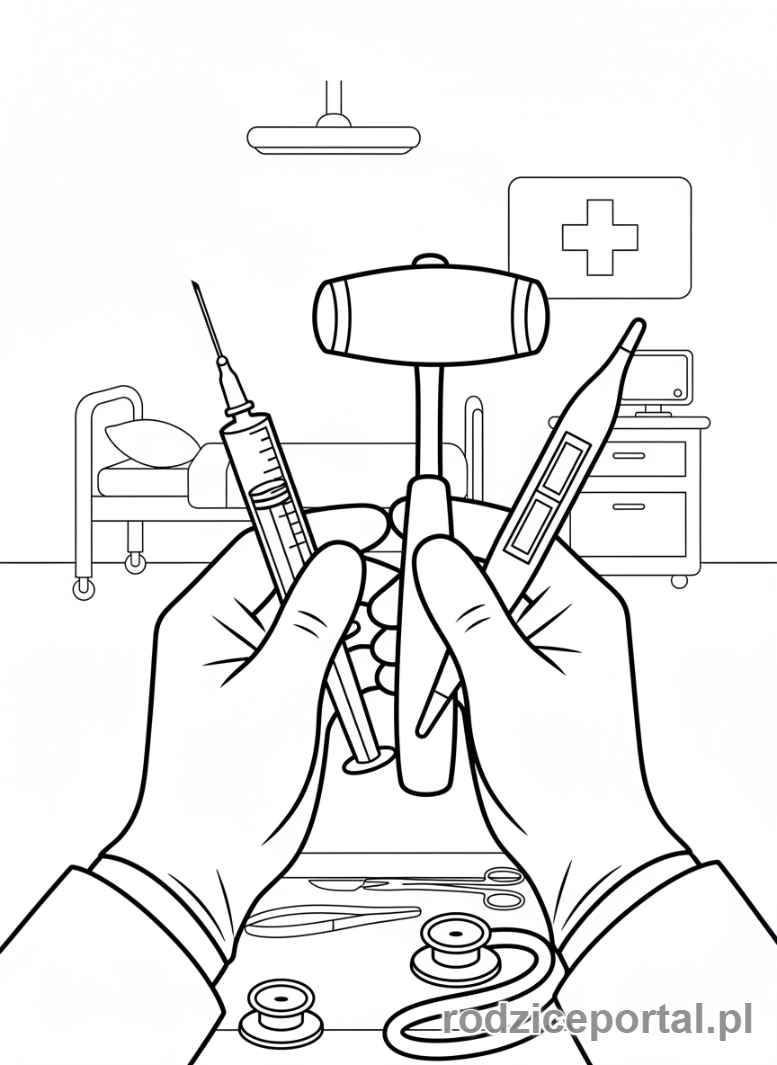 Kolorowanka Lekarz - Lekarz z narzędziami
