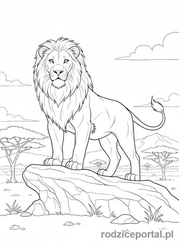 Kolorowanka Lew - Lew na sawannie