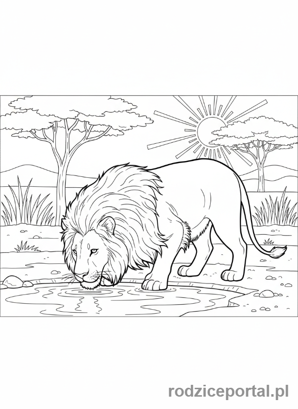 Kolorowanka Lew - Lew pijacy wode
