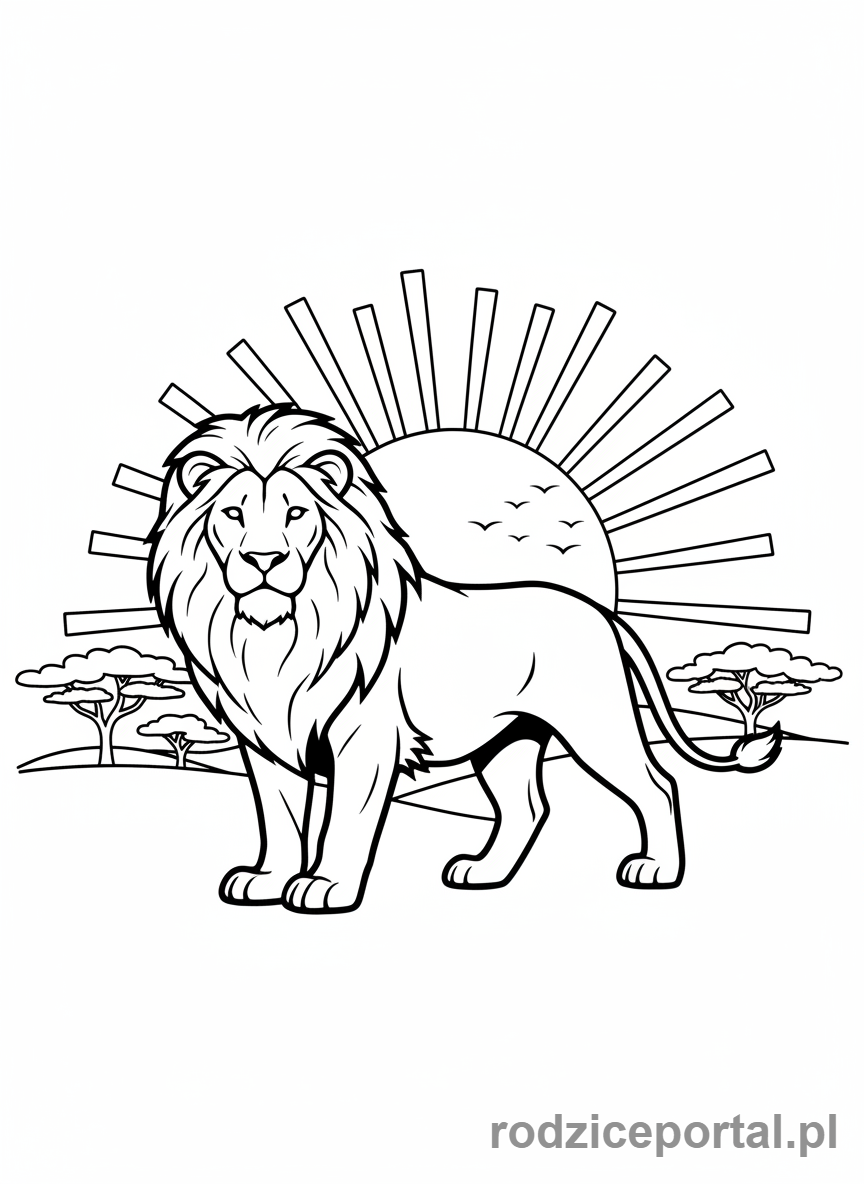 Kolorowanka Lew - Lew zachod slonca