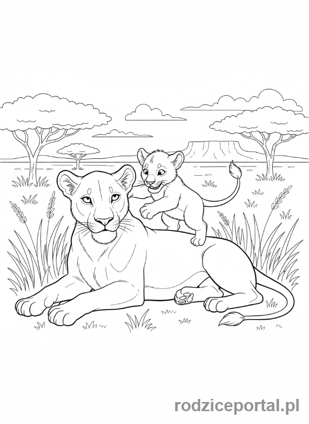 Kolorowanka Lew - Lwica z mlodym