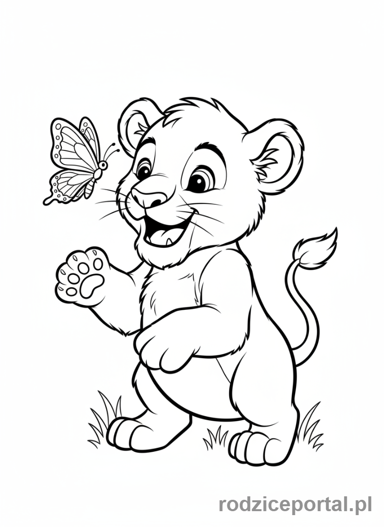 Kolorowanka Lew - Mlodylew bawiacy sie