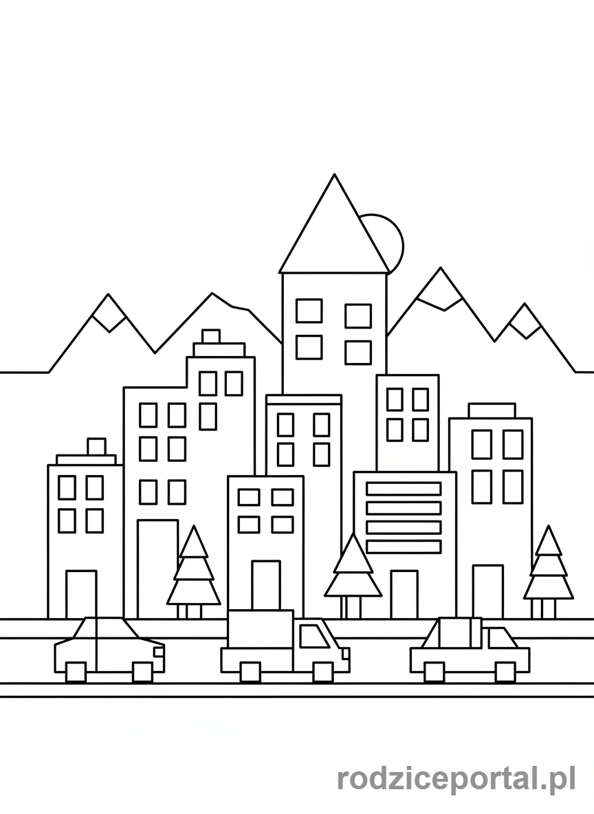 Kolorowanka Linie I Kształty - Miasto z kształtów geometrycznych