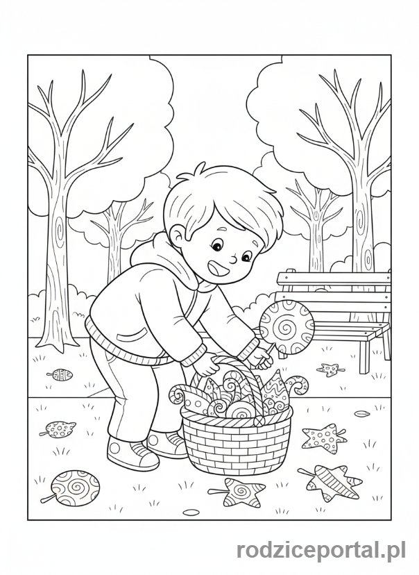 Kolorowanka Liście - Dziecko zbierające liście