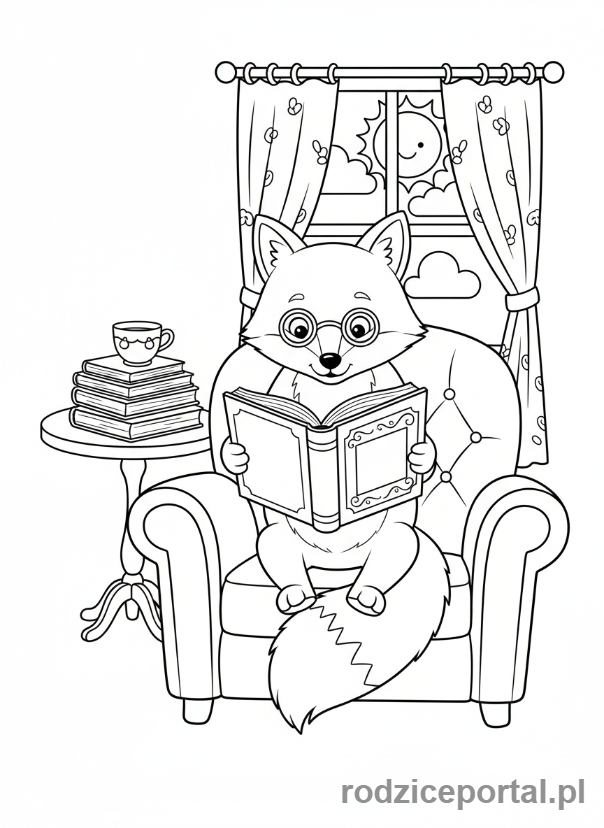 Kolorowanka Lisek - Lisek czytający