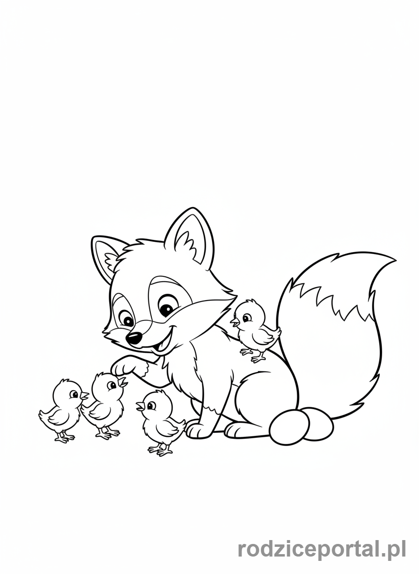 Kolorowanka Lisek - Lisek z kurczakami