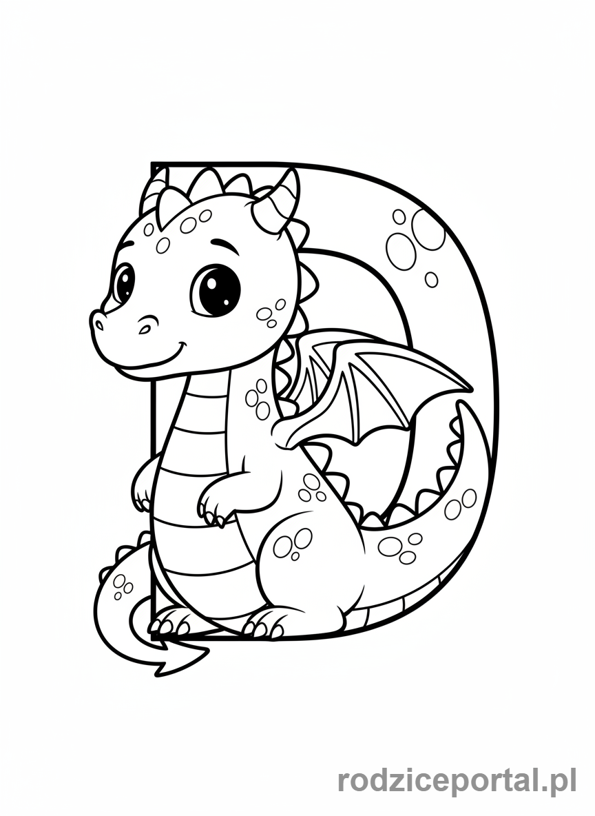 Kolorowanka Litery Drukowane - Litera D, smok