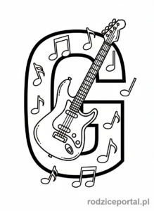 Kolorowanka Litery Drukowane - Litera G, gitara