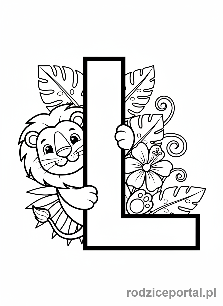 Kolorowanka Litery Drukowane - Litera L, lew