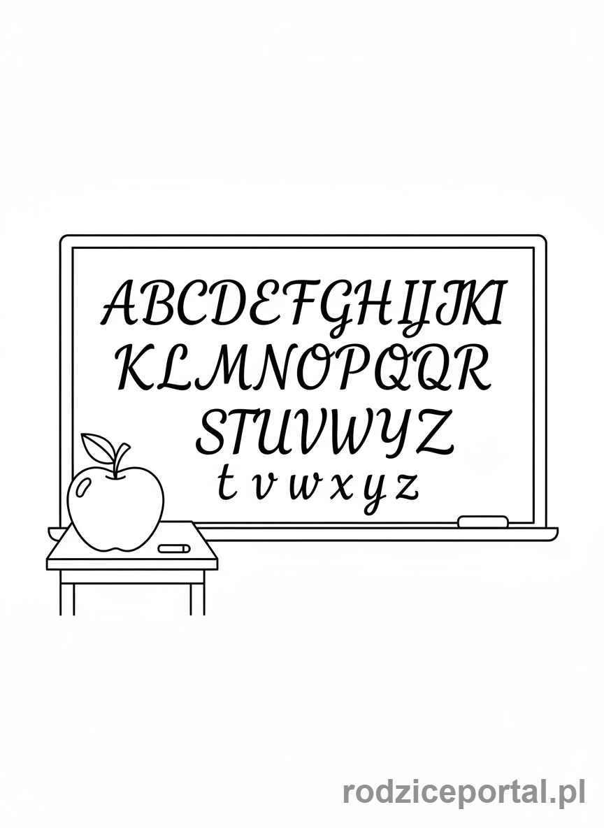 Kolorowanka Litery Pisane - Alfabet na tablicy szkolnej