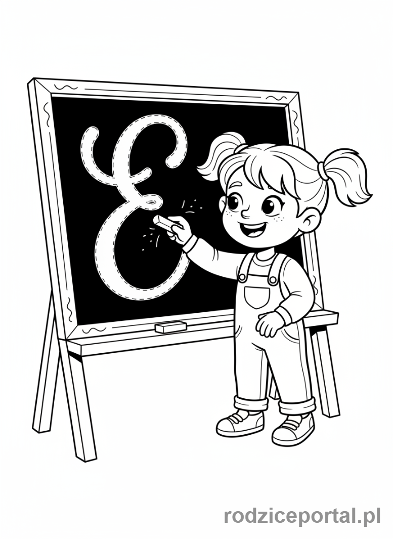 Kolorowanka Litery Pisane - Dziewczynka pisze literę