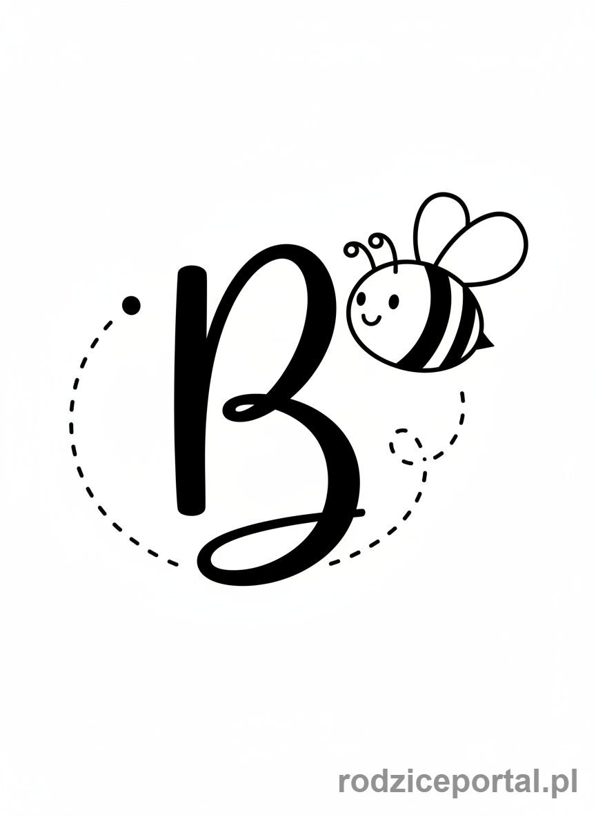 Kolorowanka Litery Pisane - Litera B i pszczoła
