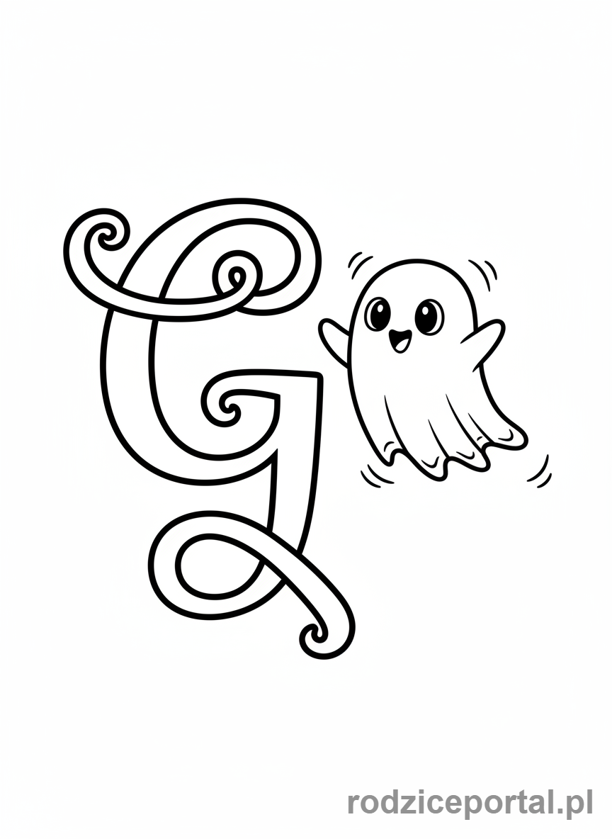 Kolorowanka Litery Pisane - Litera G i duszek