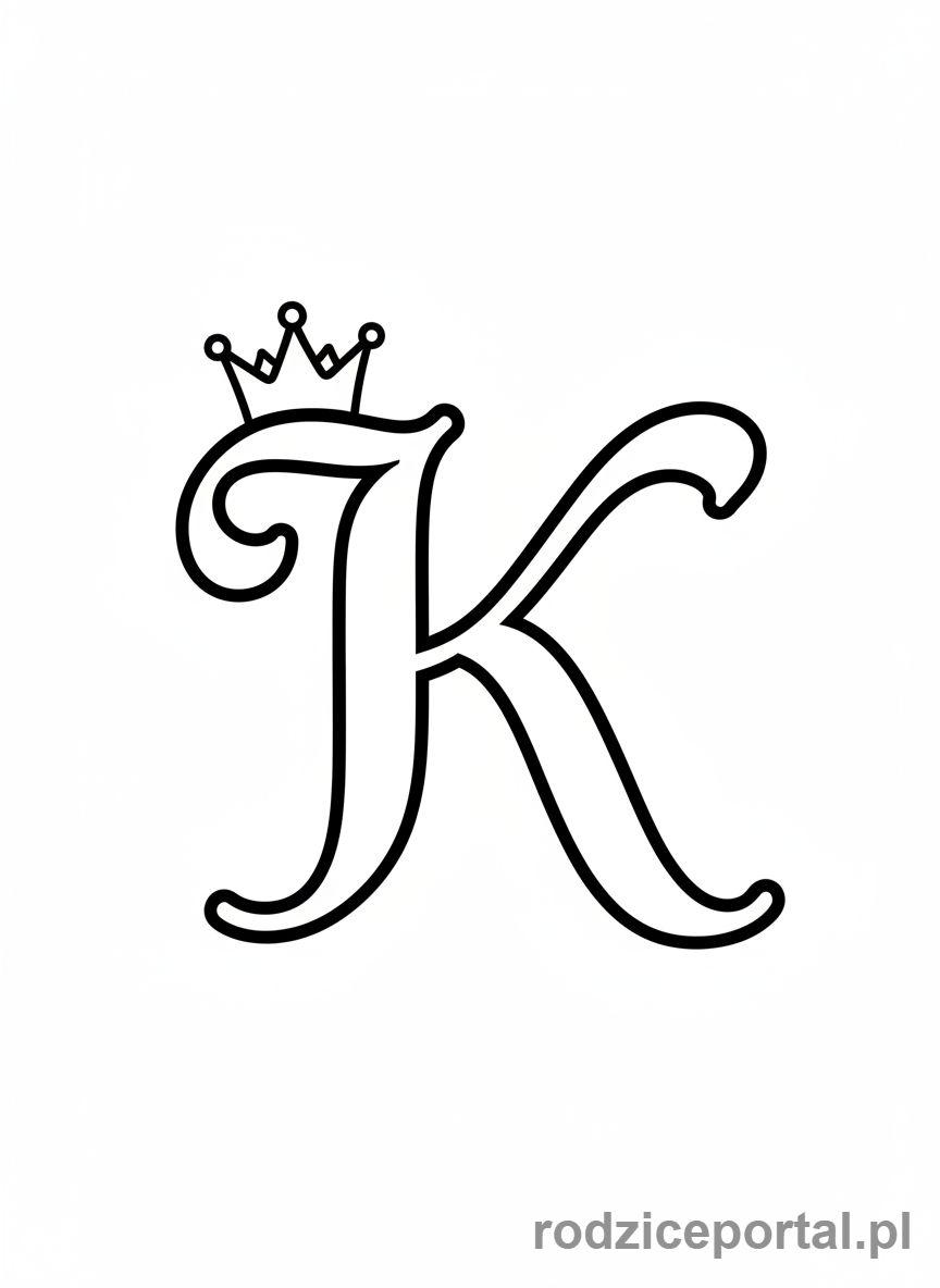 Kolorowanka Litery Pisane - Litera K i korona