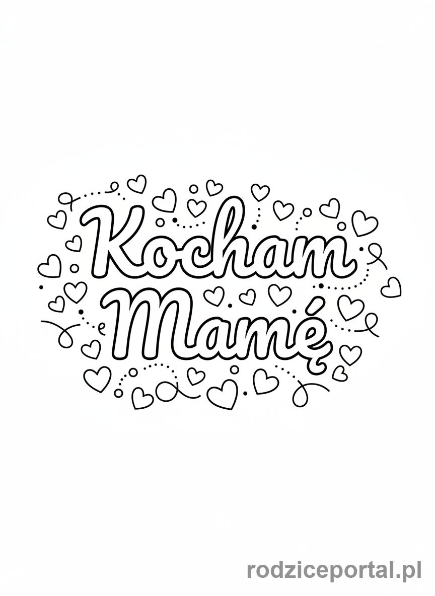 Kolorowanka Litery Pisane - Słowo Kocham Mamę