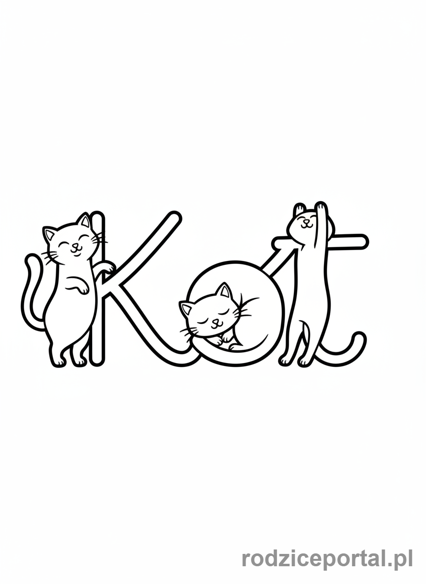 Kolorowanka Litery Pisane - Słowo Kot z liter