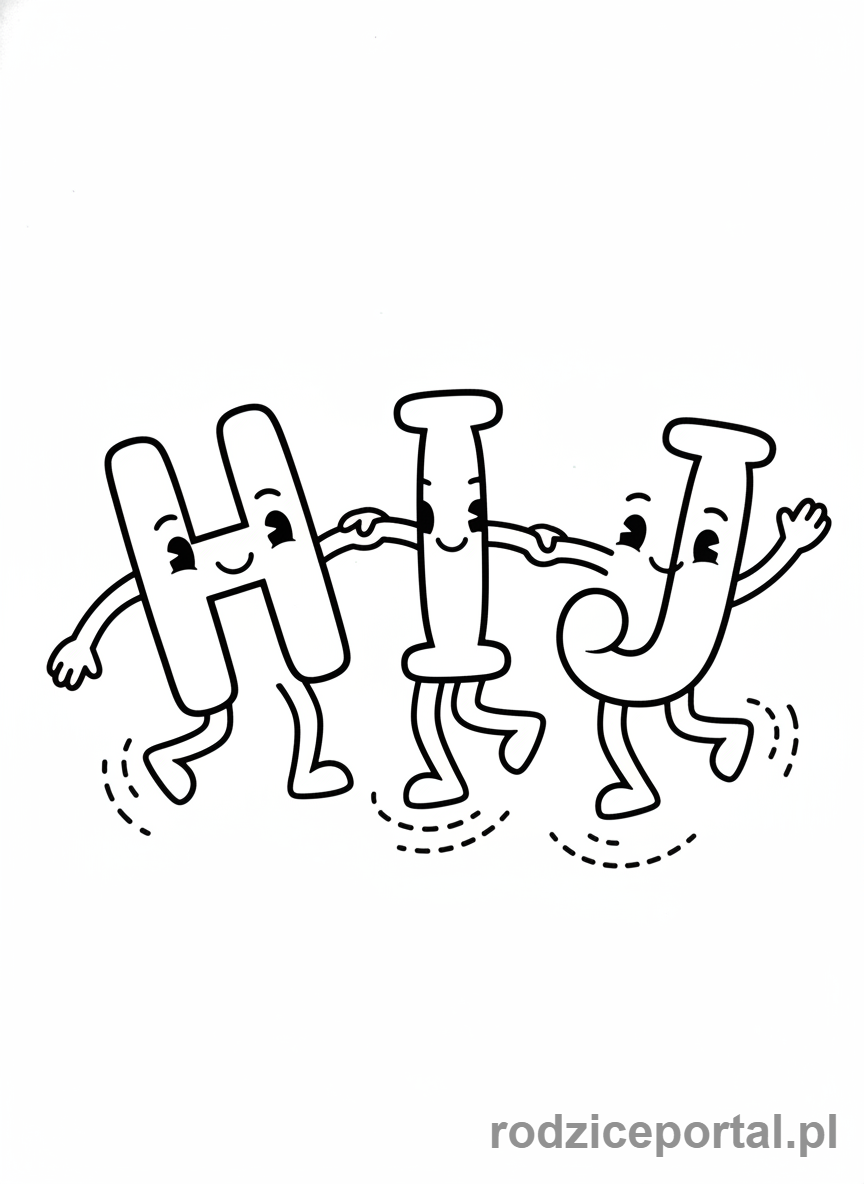 Kolorowanka Litery Pisane - Tańczące litery