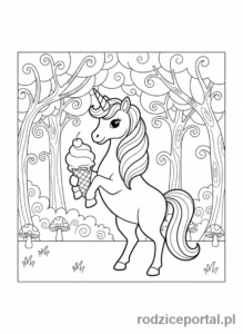 Kolorowanka Lody - Jednorożec z lodem