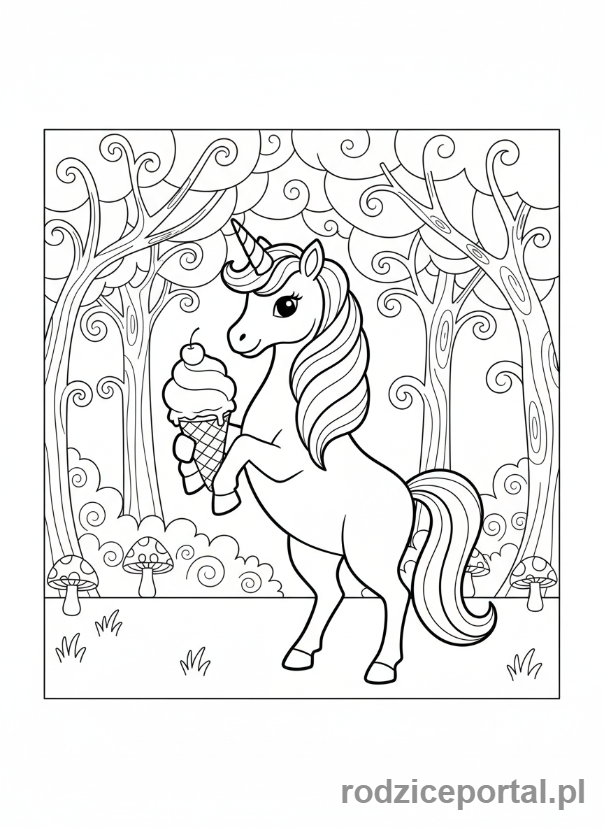 Kolorowanka Lody - Jednorożec z lodem
