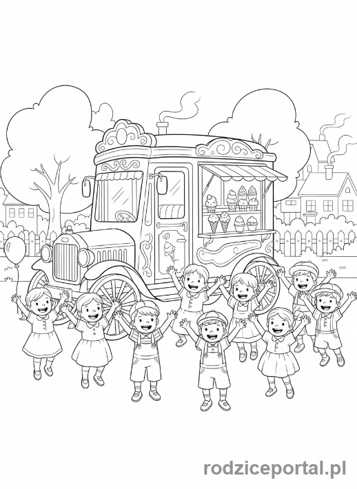 Kolorowanka Lody - Lodziarnia na kółkach