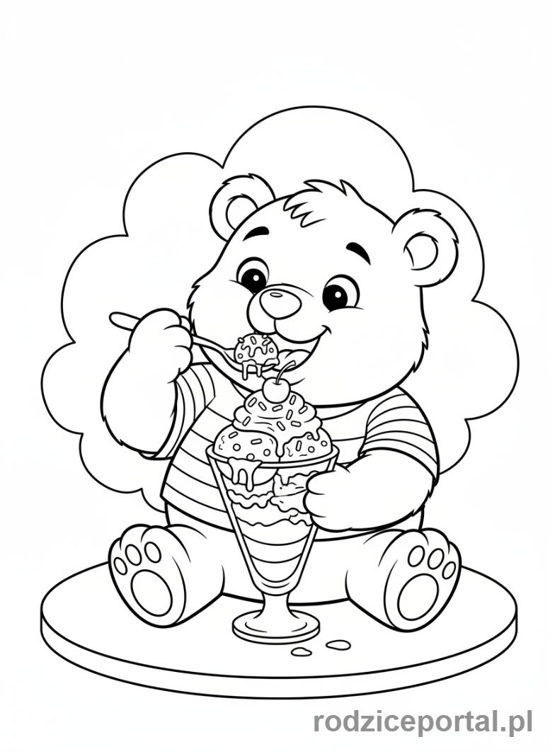 Kolorowanka Lody - Miś je lody sundae