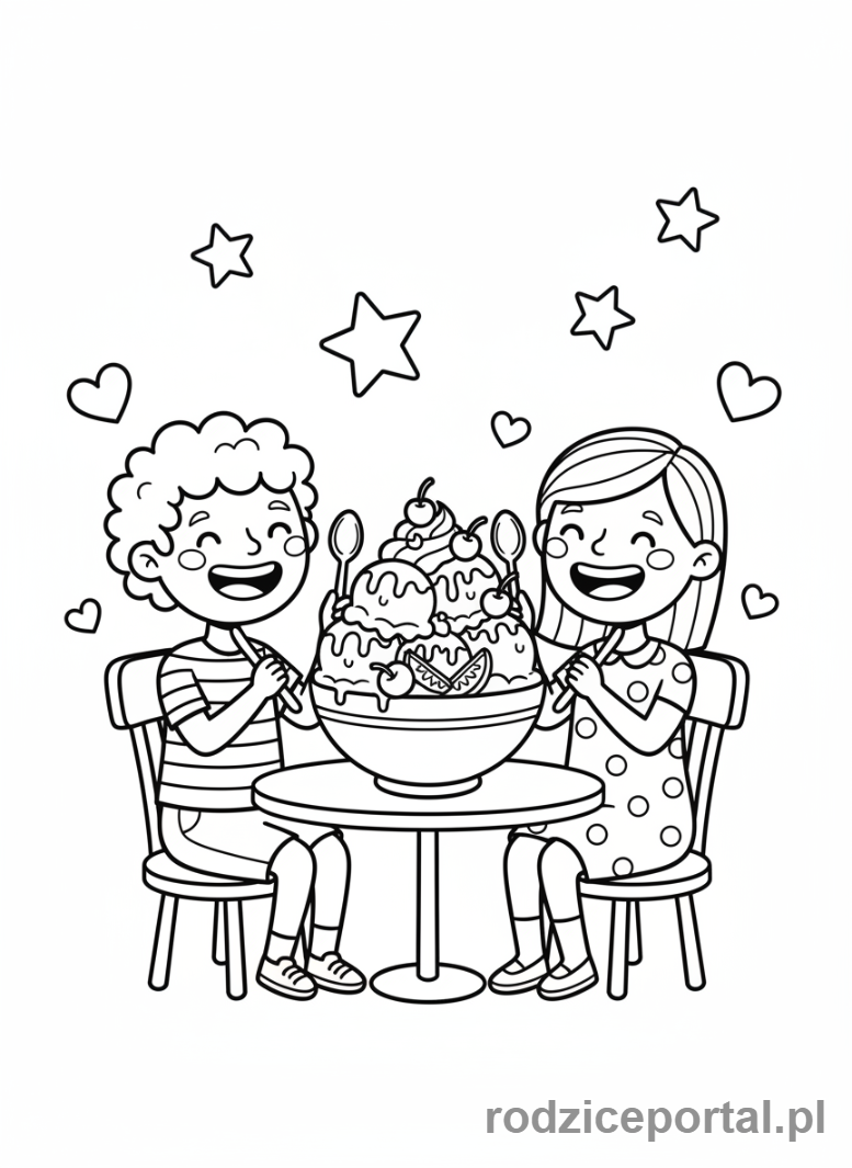 Kolorowanka Lody - Przyjaciele dzielą lody