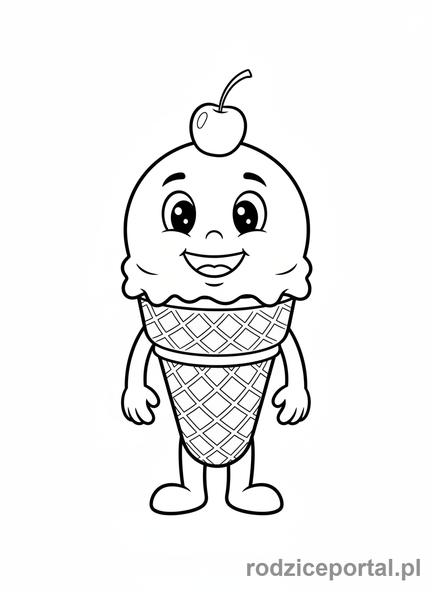 Kolorowanka Lody - Uśmiechnięty rożek lodowy