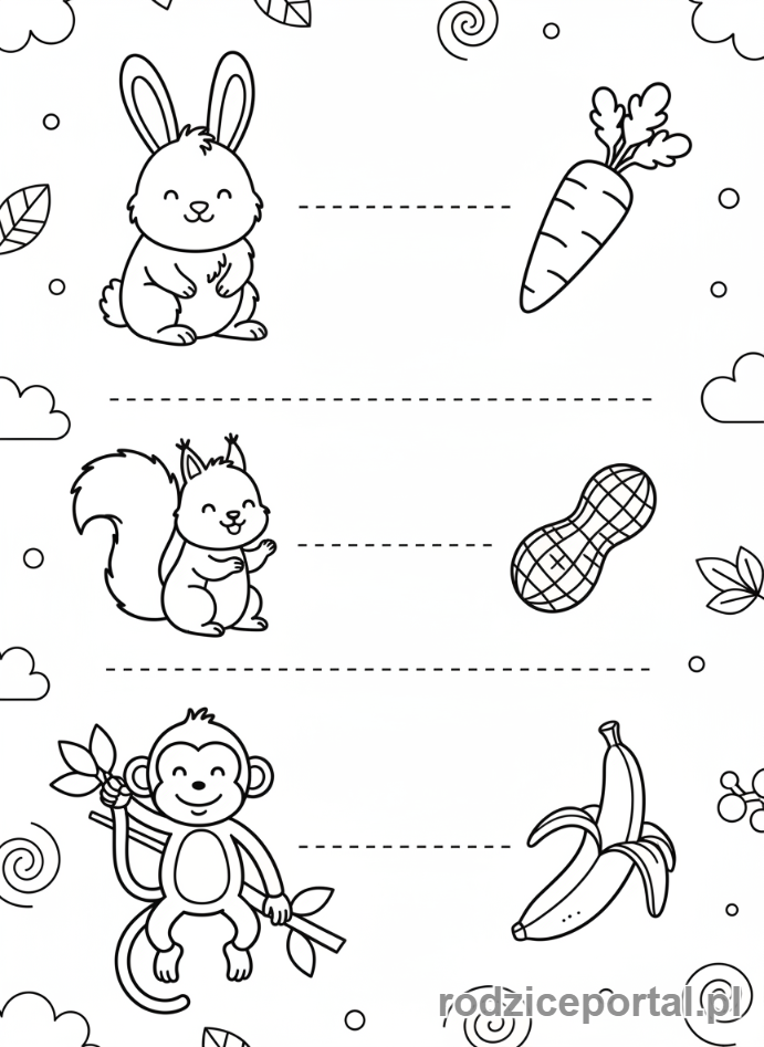 Kolorowanka Logiczne Dla Dzieci - Dopasuj zwierzęta do jedzenia