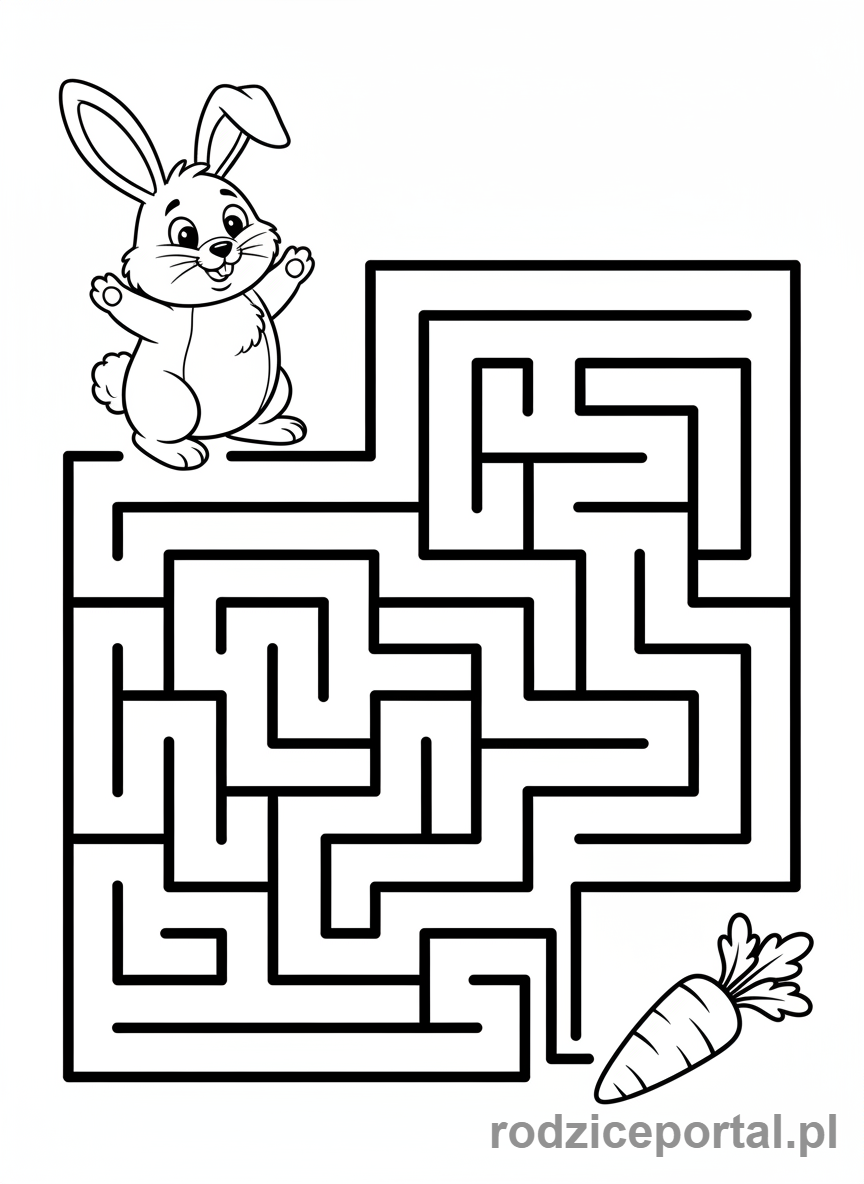 Kolorowanka Logiczne Dla Dzieci - Labirynt dla zajączka