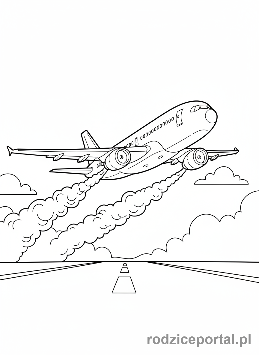 Kolorowanka Lot Samolotem - Samolot pasażerski startujący z lotniska.