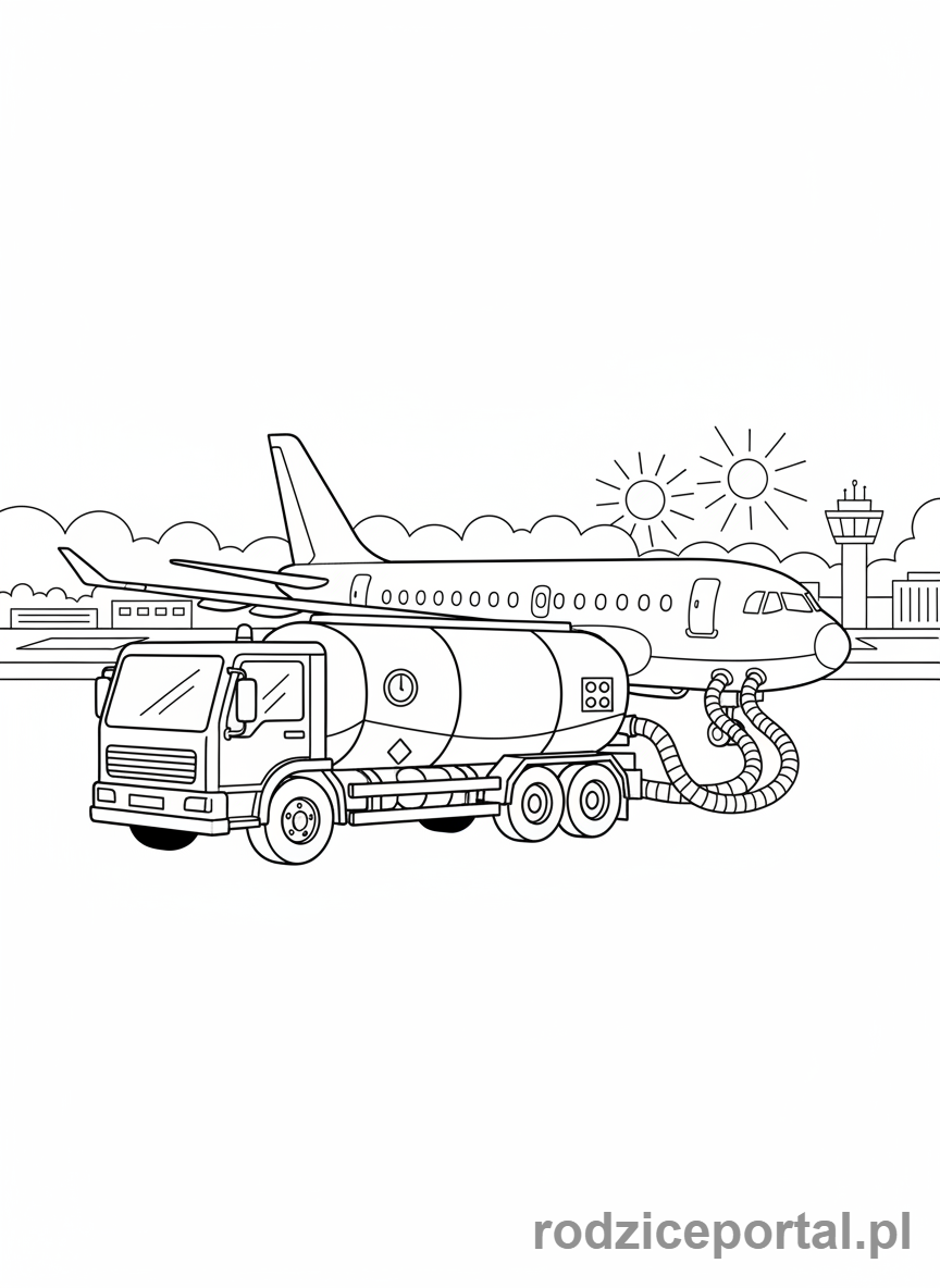 Kolorowanka Lotnisko - Cysterna tankująca samolot