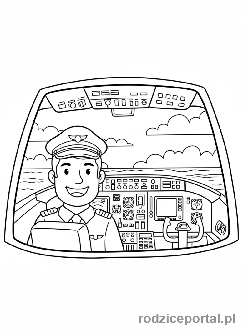 Kolorowanka Lotnisko - Pilot w kokpicie
