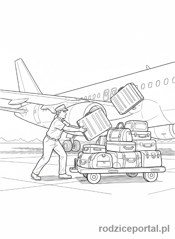Kolorowanka Lotnisko - Pracownik ładujący bagaże