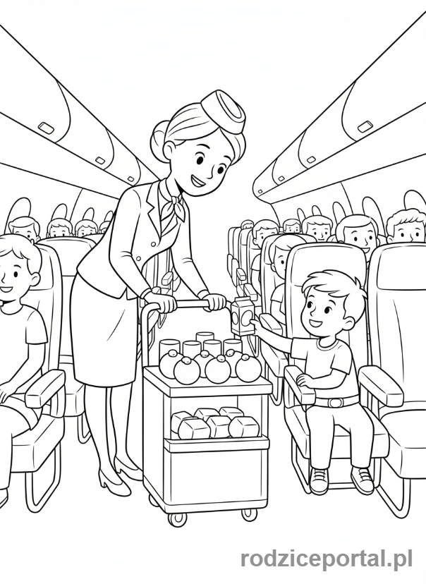 Kolorowanka Lotnisko - Stewardesa z wózkiem
