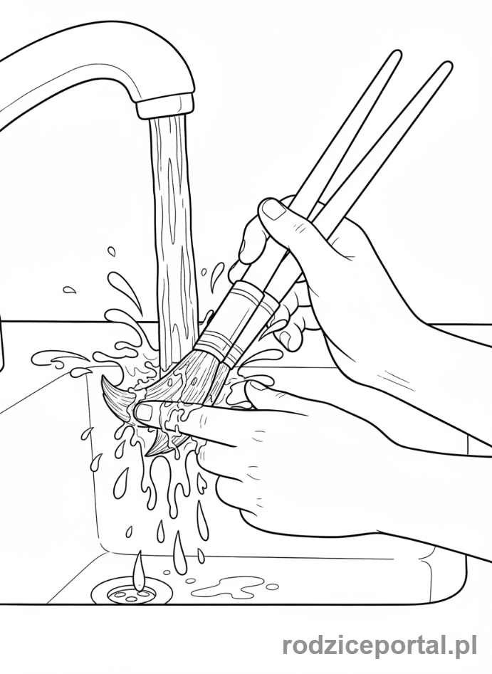 Kolorowanka Malarstwo - Artysta myjący pędzle