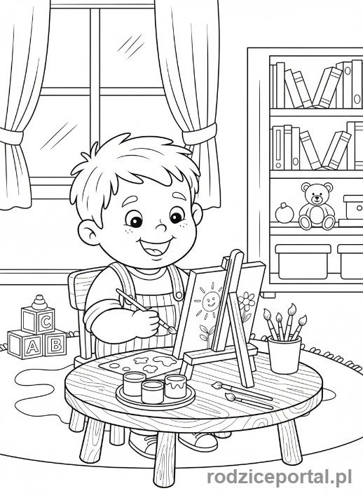 Kolorowanka Malarstwo - Dziecko malujące obraz