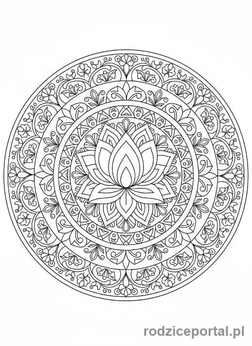 Kolorowanka Mandala - Mandala z lotosem w centrum