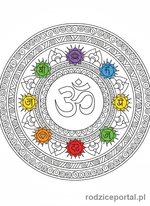 Kolorowanka Mandala - Mandala ze symbolami duchowymi