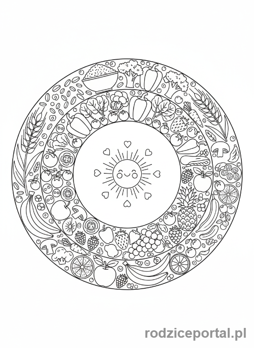Kolorowanka Mandale Edukacyjne - Mandala jedzenie