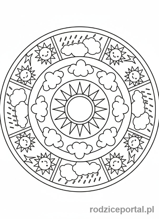 Kolorowanka Mandale Edukacyjne - Mandala pogoda