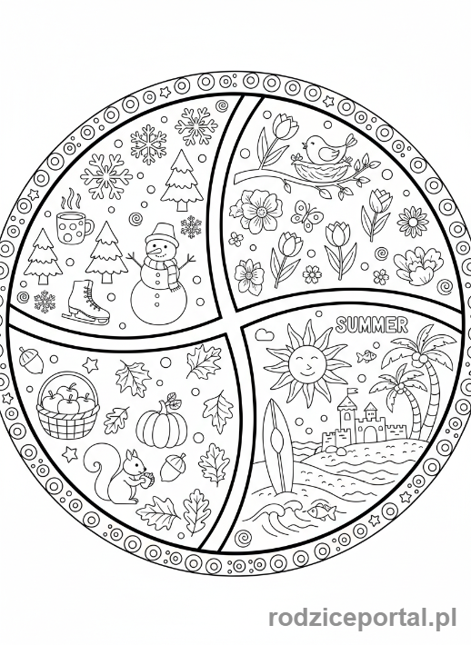 Kolorowanka Mandale Edukacyjne - Mandala pory roku