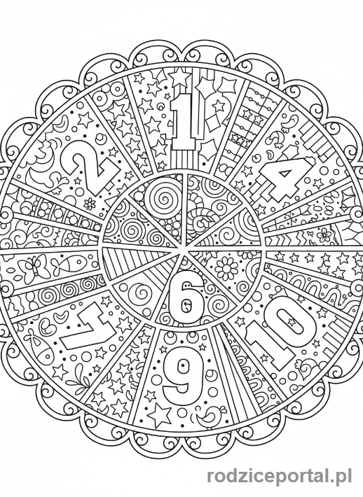 Kolorowanka Mandale Edukacyjne - Mandala z cyframi