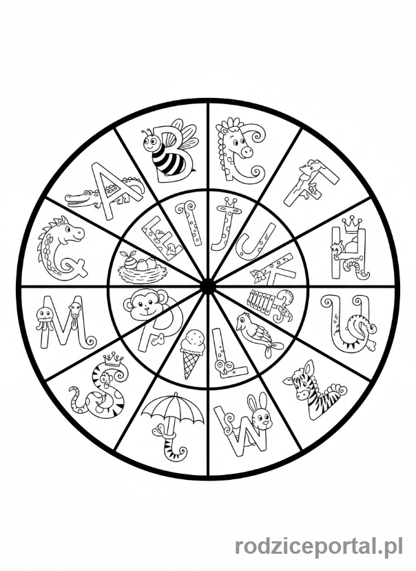 Kolorowanka Mandale Edukacyjne - Mandala z literami