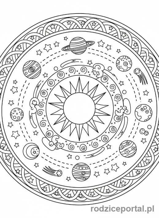 Kolorowanka Mandale Edukacyjne - Mandala z planetami