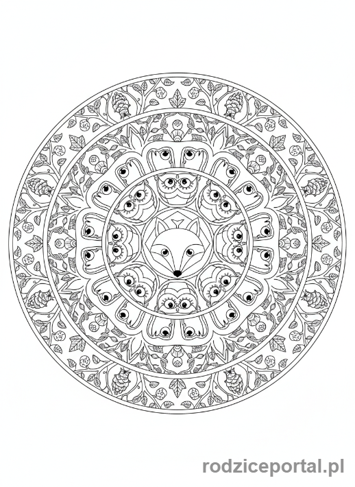 Kolorowanka Mandale Edukacyjne - Mandala ze zwierzętami