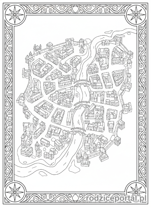 Kolorowanka Mapa Miasta - Mapa miasta w starym stylu