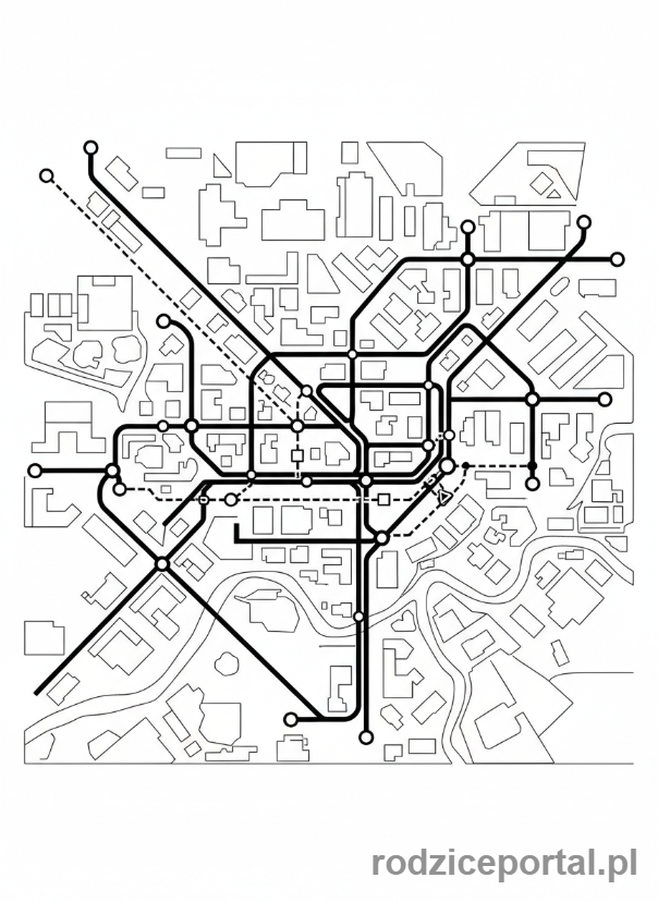 Kolorowanka Mapa Miasta - Mapa miasta z siecią transportową